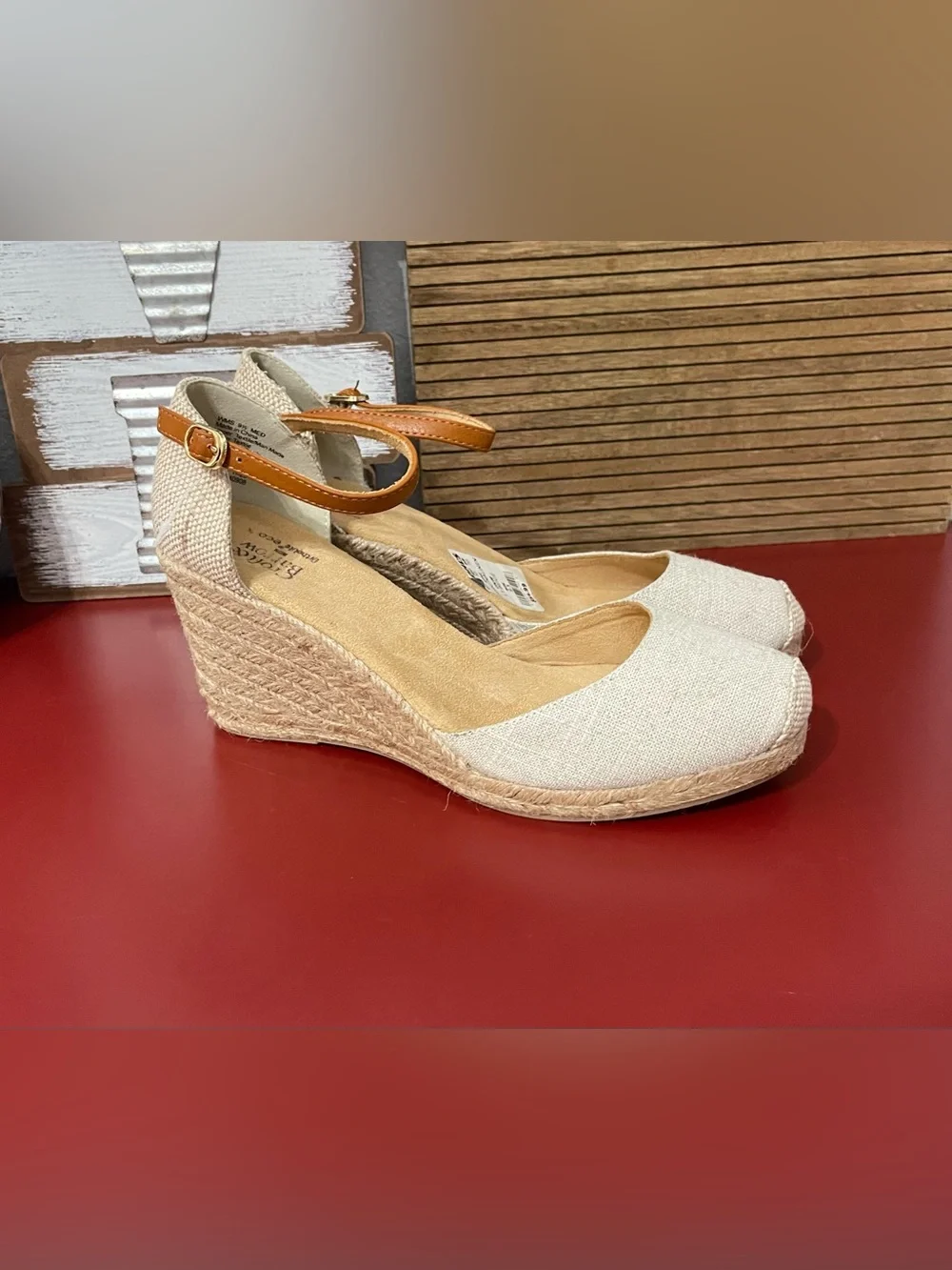 Kohl's Cream Wedge Espadrille Ankle-Strap Heels